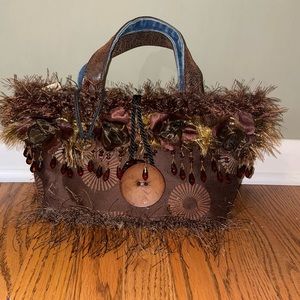 Glenda Sirota One of a Kind Unique Denim upholstery bag.